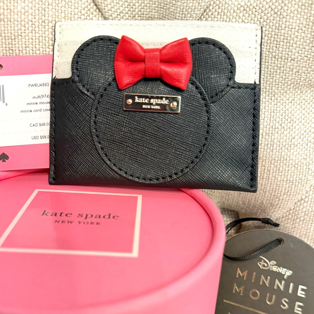 NEW Kate Spade x Disney Minnie Mouse Slim Credit Card Holder Case Black White